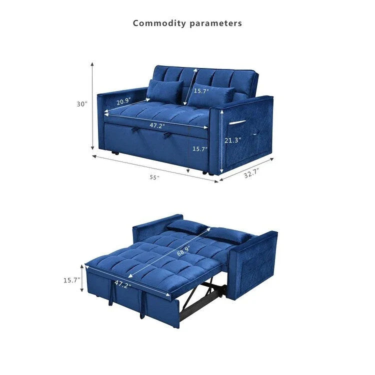 Moderne fluwelen tweezitsfuton met verstelbare rugleuning en zakken, geschikt voor 2 personen ??Donkergrijs / lichtgrijs / blauw / zwart