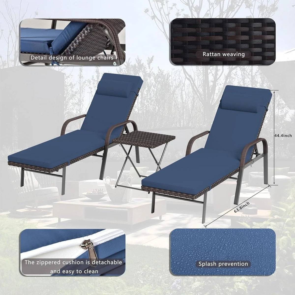 Set da 3 pezzi di chaise longue da esterno Kullavik