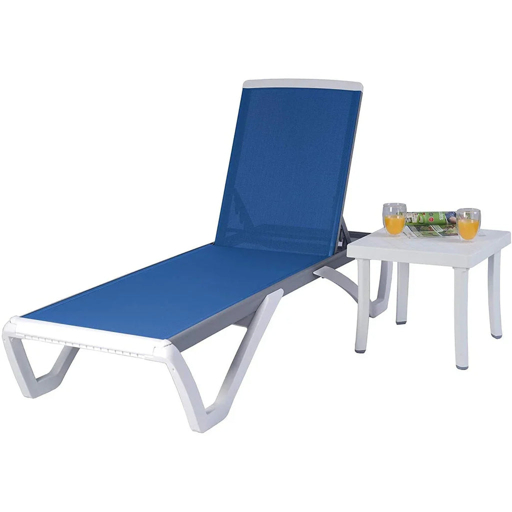 Chaise lounge Kozyard Alan għall-patio, bilqiegħda u mimduda, aġġustabbli, magħmula kompletament mill-aluminju u b’saqajn tar-reżina tal-polipropilen