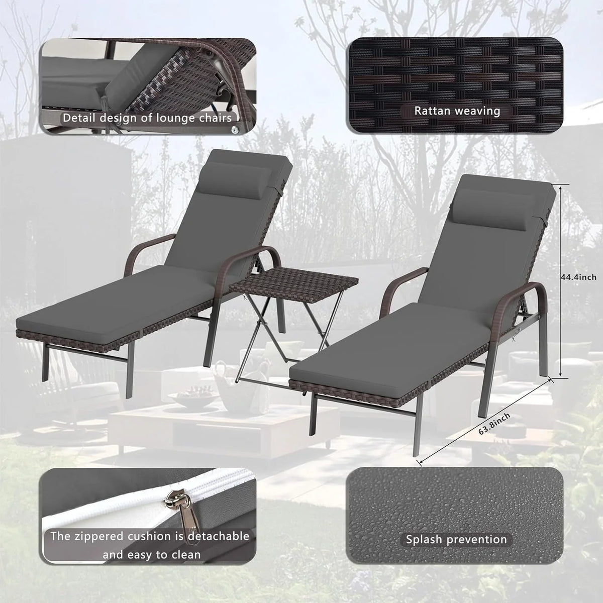 Set da 3 pezzi di chaise longue da esterno Kullavik