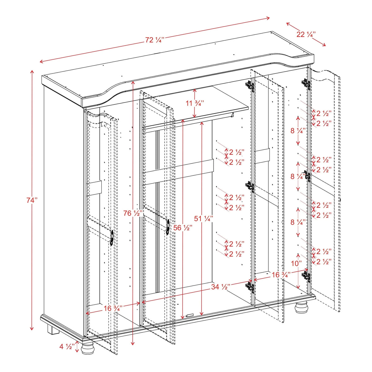 Armadio guardaroba a 4 ante Palace Imports Kyle in legno massello al 100% con ante in legno massello o a specchio