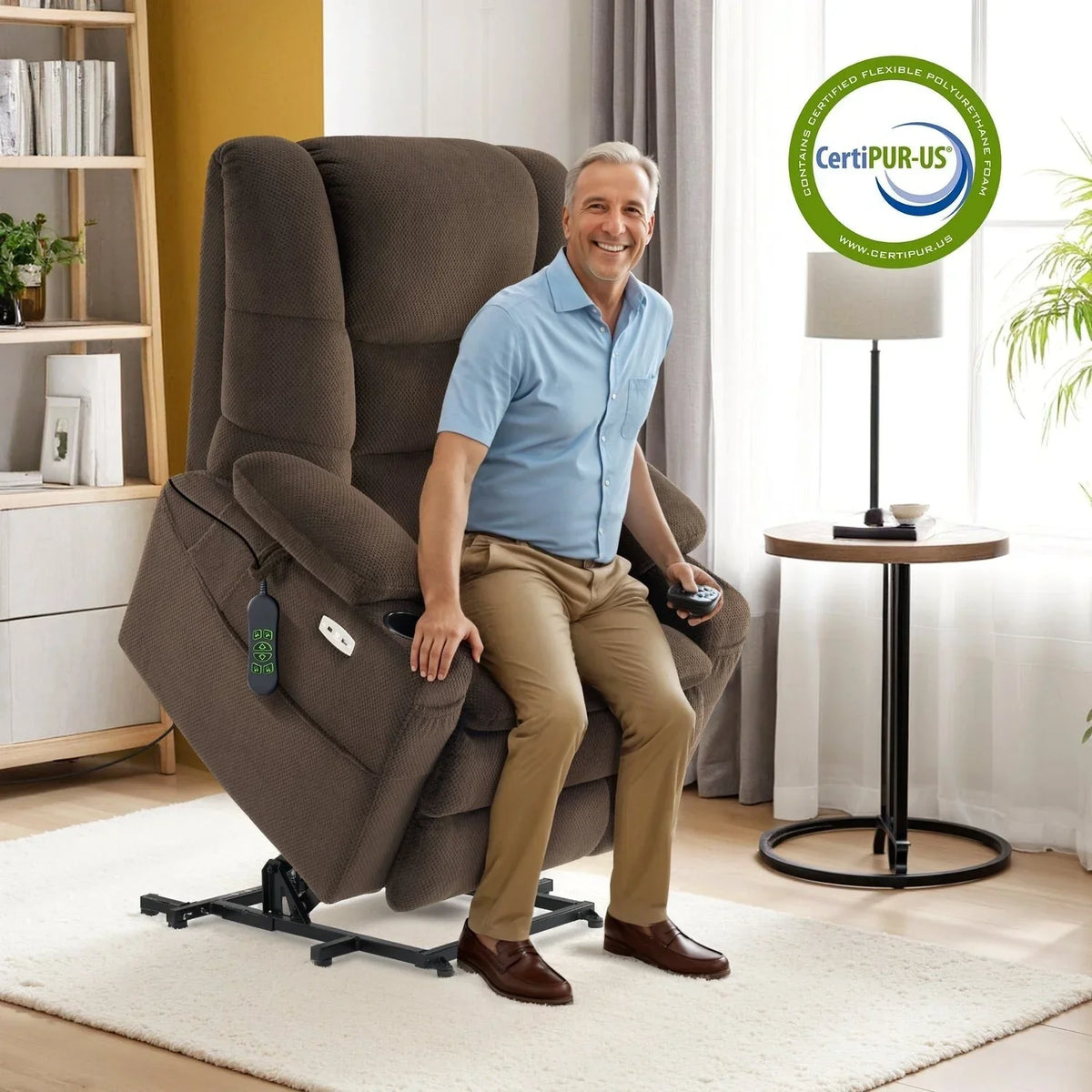 Poltrona reclinabile elettrica MCombo extra larga con doppio motore, funzione alzapersone, massaggio e doppio riscaldamento per persone robuste e alte e anziani, tessuto R7635