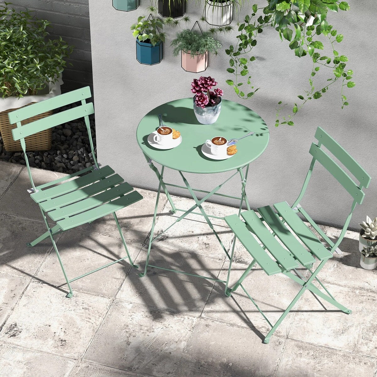 Set da bistrot pieghevole in metallo da 3 pezzi, resistente agli agenti atmosferici, per esterni/interni, patio, cortile e giardino