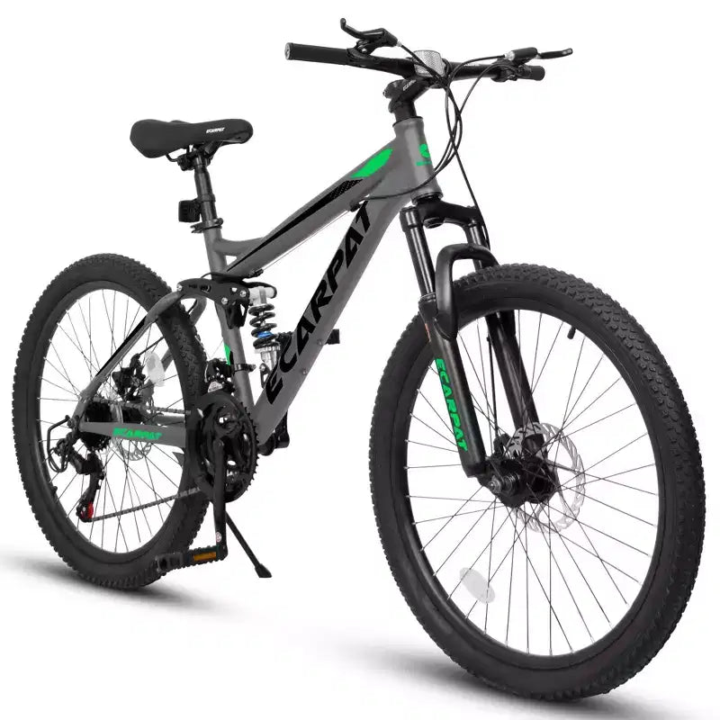 Okak 26-Zoll-Mountainbike mit Scheibenbremsen, 21-Gang-Fahrrad für Erwachsene mit robustem Rahmen und doppelter hinterer Federung, Fahrrad für das Fahren auf städtischen Straßen