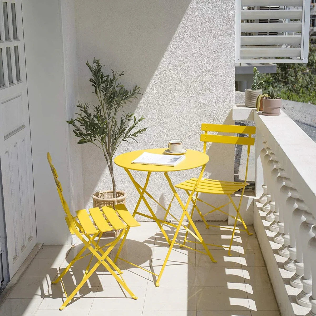 3-teiliges klappbares Bistro-Set aus Metall, wetterbeständiges Outdoor-/Indoor-Sitzset für Terrasse, Hof und Garten