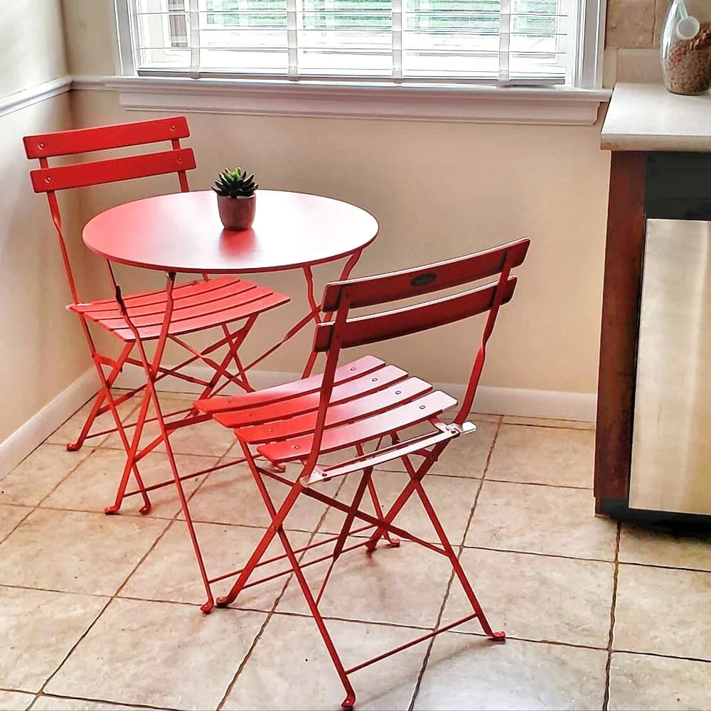 3-teiliges klappbares Bistro-Set aus Metall, wetterbeständiges Outdoor-/Indoor-Sitzset für Terrasse, Hof und Garten