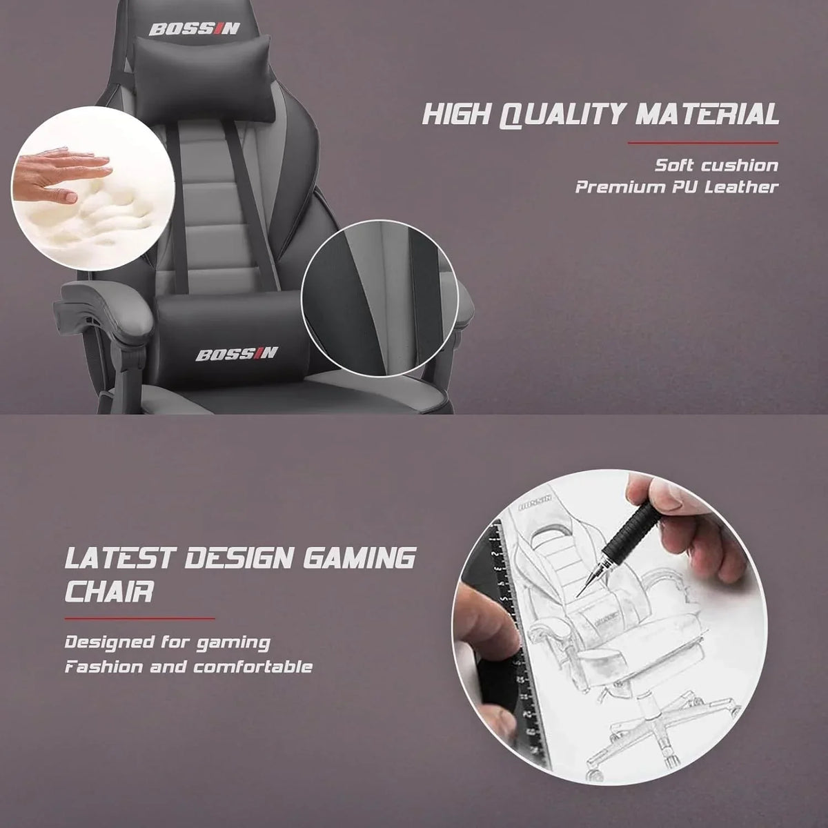 BOSSIN Racing Style Gaming Chair,300 lbs Big and Tall gamer chair High Back Computer Chair