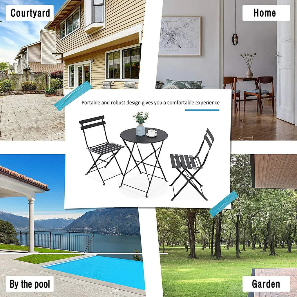 3-teiliges klappbares Bistro-Set aus Metall, wetterbeständiges Outdoor-/Indoor-Sitzset für Terrasse, Hof und Garten