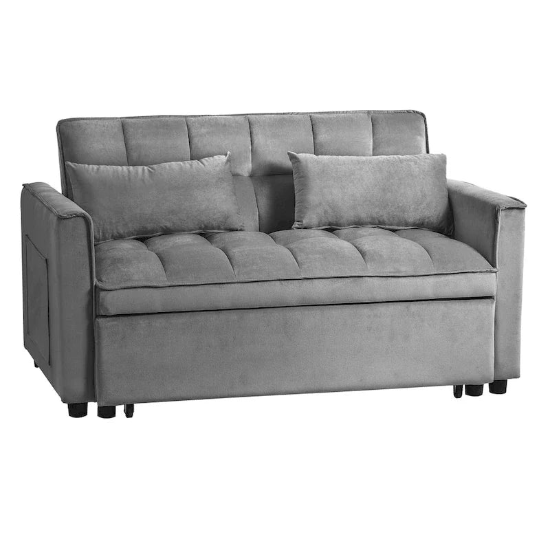 Moderne fluwelen tweezitsfuton met verstelbare rugleuning en zakken, geschikt voor 2 personen ??Donkergrijs / lichtgrijs / blauw / zwart