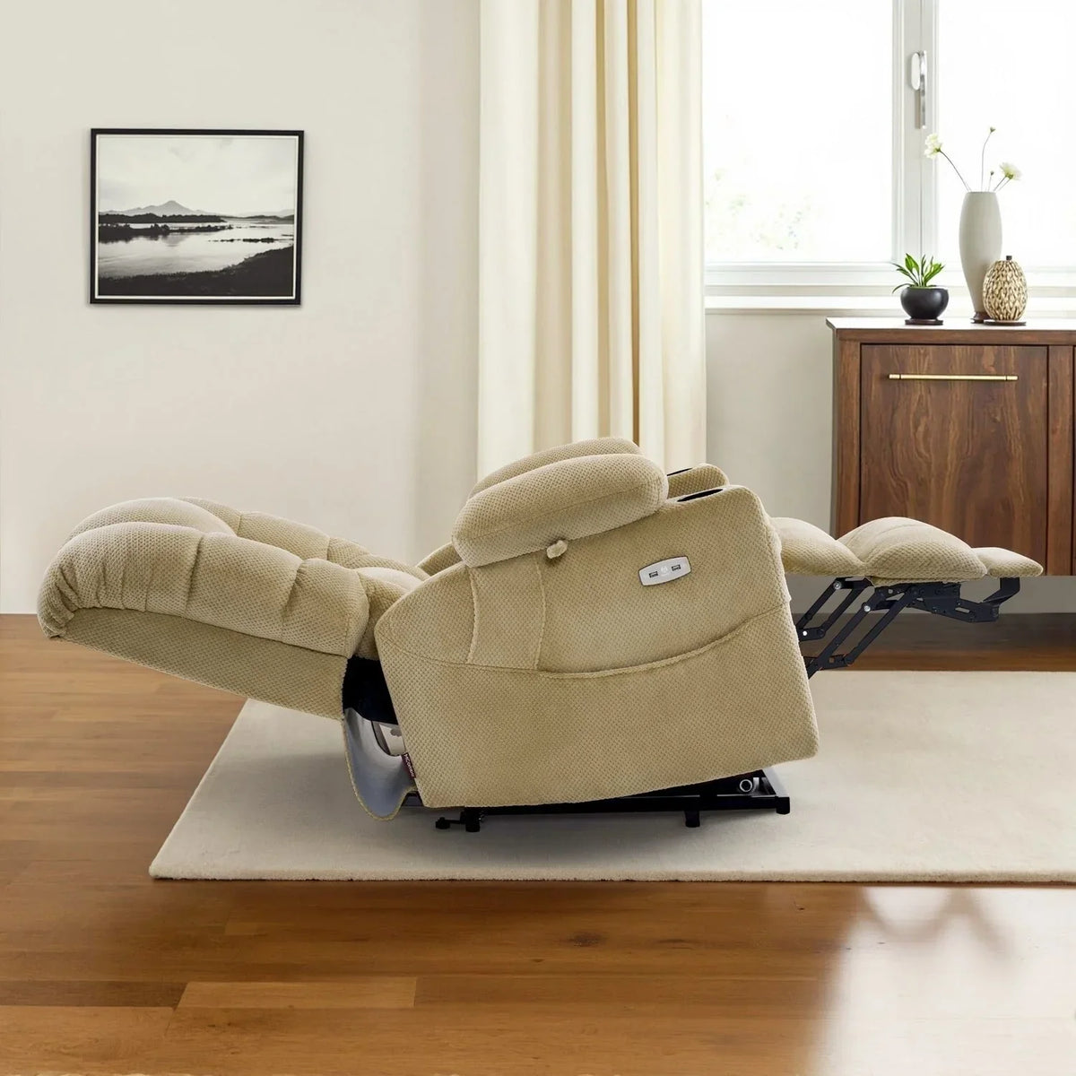 MCombo breiter Dual-Motor-Aufstehsessel mit Massage- und zweifacher Heizfunktion für große und kräftige Senioren, Stoff R7635