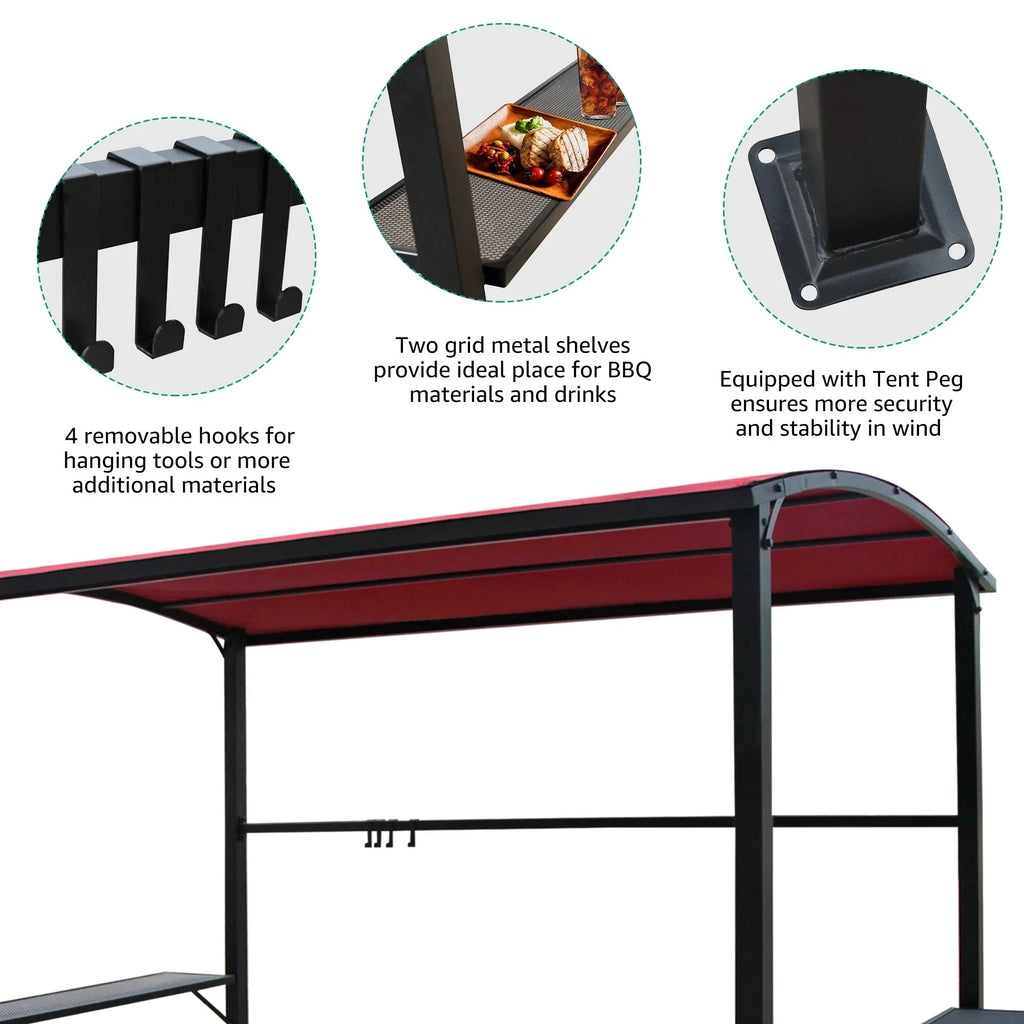 Gazebo da esterno per barbecue con struttura in acciaio da 5 x 8 piedi, copertura e riparo per griglia