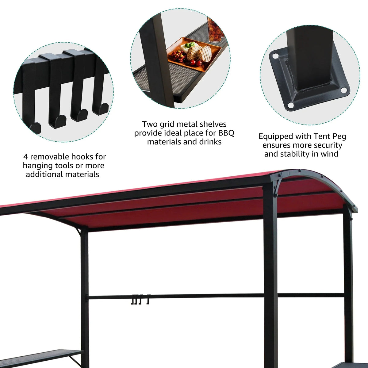 Gazebo da esterno per barbecue con struttura in acciaio da 5 x 8 piedi, copertura e riparo per griglia