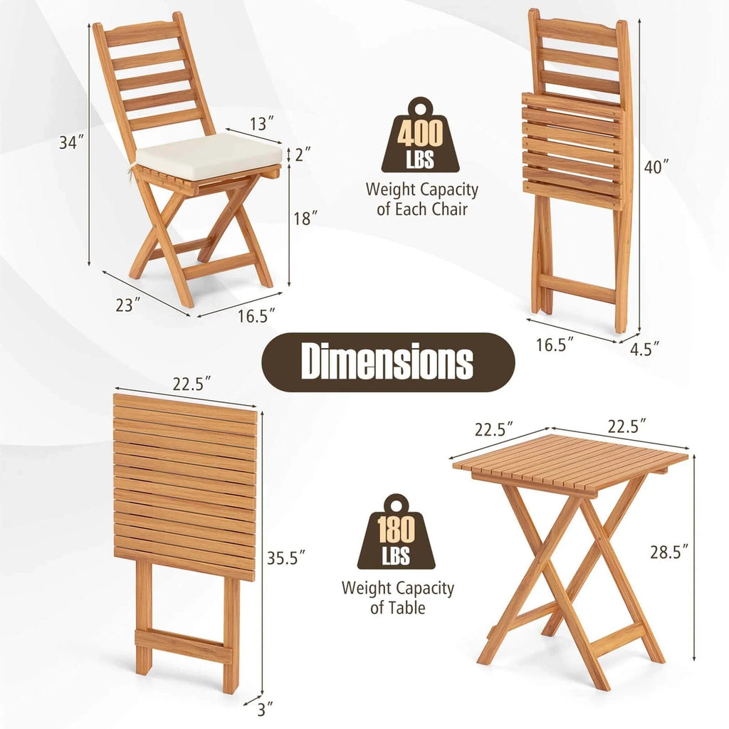 Patiojoy 3-teiliges faltbares Bistro-Set mit abnehmbaren Sitzpolstern - Details anzeigen