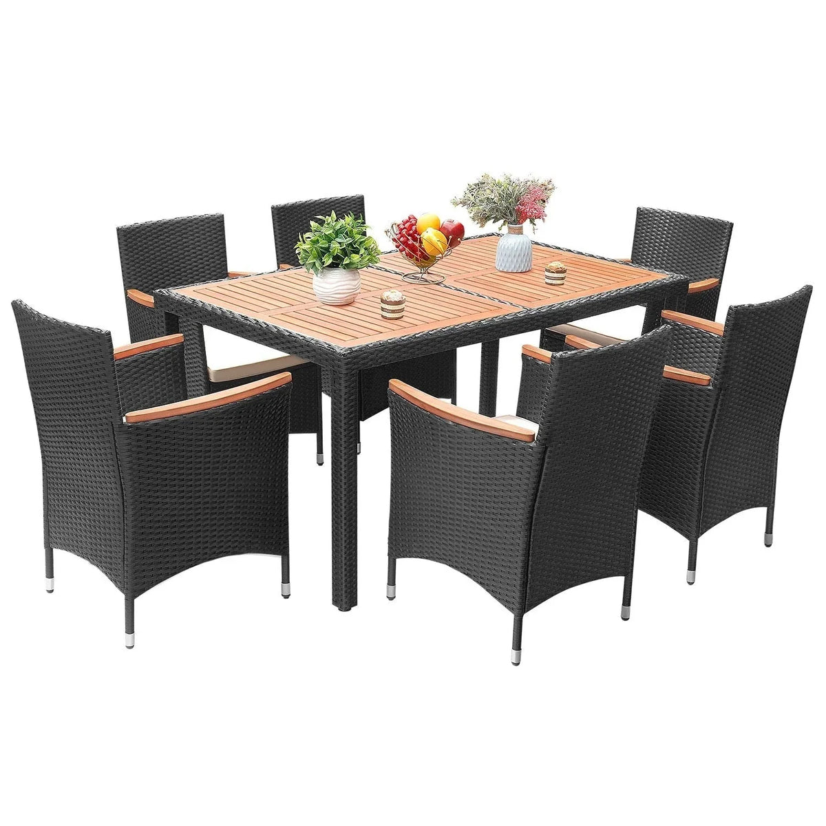 Set da pranzo da esterno Lacoo in vimini PE e legno di acacia
