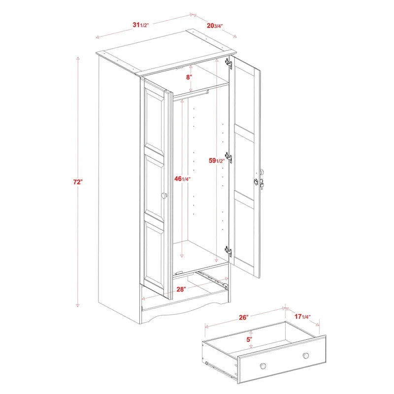 Armadio guardaroba Flexible in legno massello al 100%, con pomelli in metallo o legno
