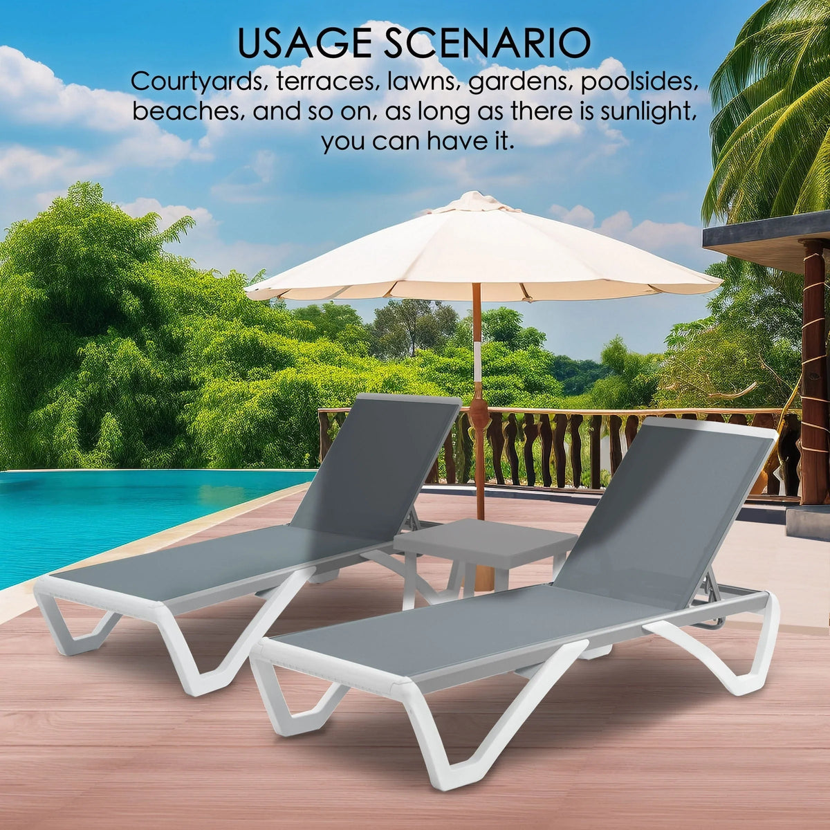 Chaise lounge Kozyard Alan għall-patio, bilqiegħda u mimduda, aġġustabbli, magħmula kompletament mill-aluminju u b’saqajn tar-reżina tal-polipropilen