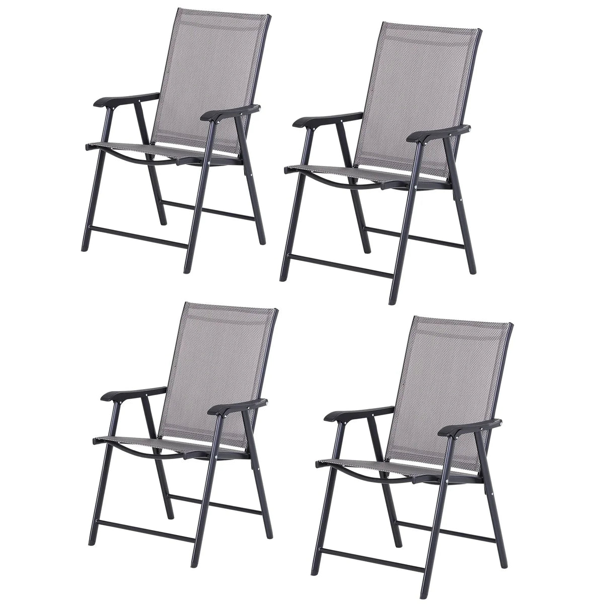 Set di 4 sedie pieghevoli da patio Outsunny dal design semplice ed elegante, comode per terrazza, giardino, cortile e viaggi