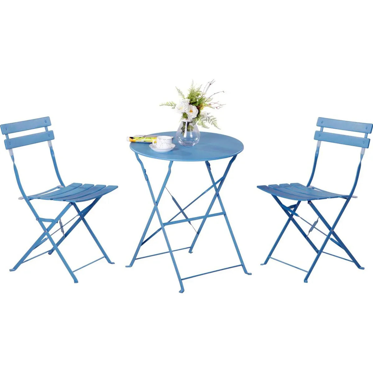 3-teiliges klappbares Bistro-Set aus Metall, wetterbeständiges Outdoor-/Indoor-Sitzset für Terrasse, Hof und Garten