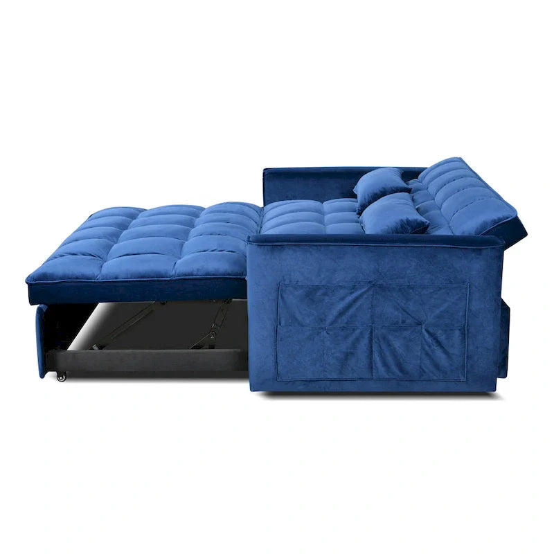 Moderne fluwelen tweezitsfuton met verstelbare rugleuning en zakken, geschikt voor 2 personen ??Donkergrijs / lichtgrijs / blauw / zwart