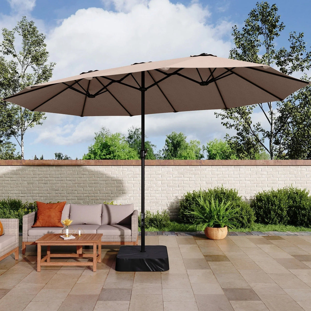 Ombrellone doppio extra large MAISON ARTS da 15 piedi per patio, con base inclusa