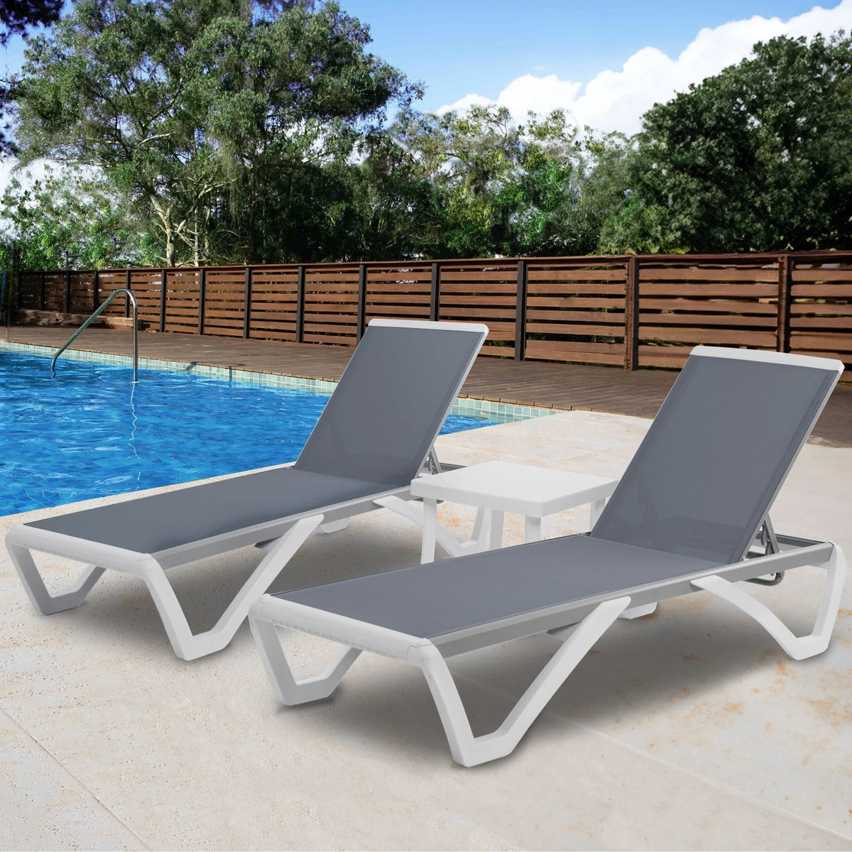 Chaise lounge Kozyard Alan għall-patio, bilqiegħda u mimduda, aġġustabbli, magħmula kompletament mill-aluminju u b’saqajn tar-reżina tal-polipropilen