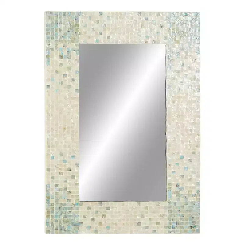 Madreperla Specchio da Parete Mosaico Fatto a Mano con Angoli Blu Crema