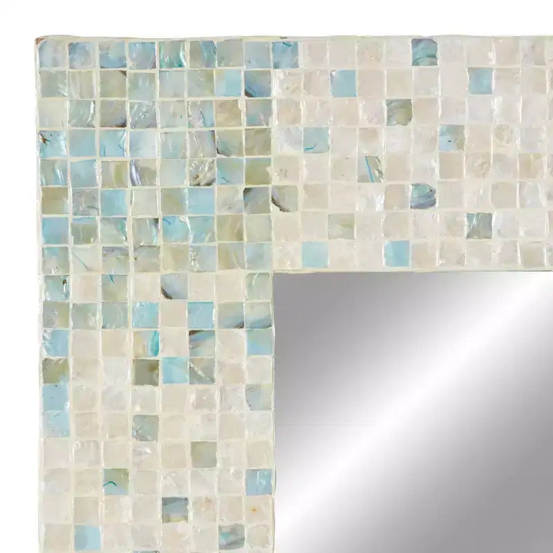 Madreperla Specchio da Parete Mosaico Fatto a Mano con Angoli Blu Crema