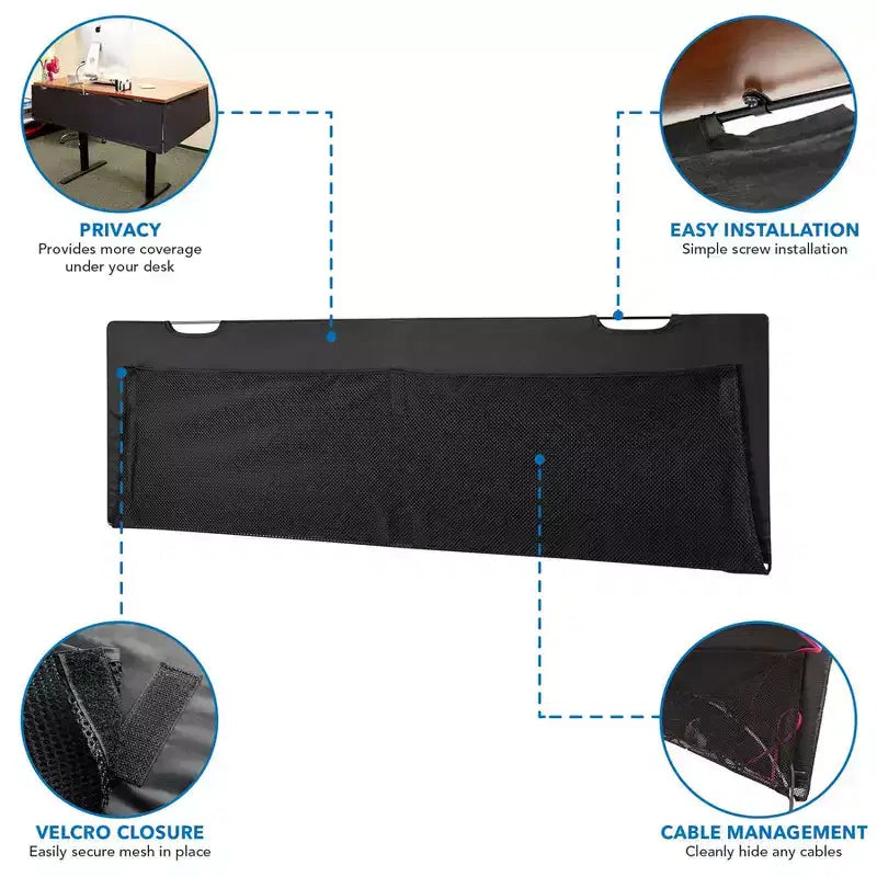 Pannello Privacy Sottoscrivania per Postazioni di Lavoro Sit-Stand con Gestione Cavi e Tasche Organizzatrici | Gonna Scrivania di Modestia | 41 Pollici di Larghezza