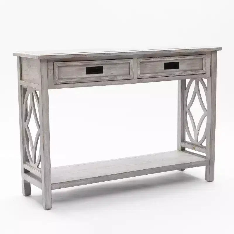 Consolle e Tavolo d'Ingresso con 2 Cassetti e 1 Ripiano, Legno Grigio