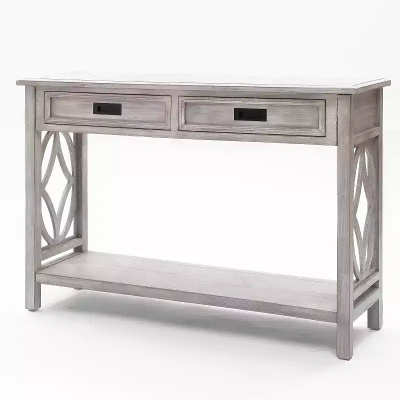 Consolle e Tavolo d'Ingresso con 2 Cassetti e 1 Ripiano, Legno Grigio