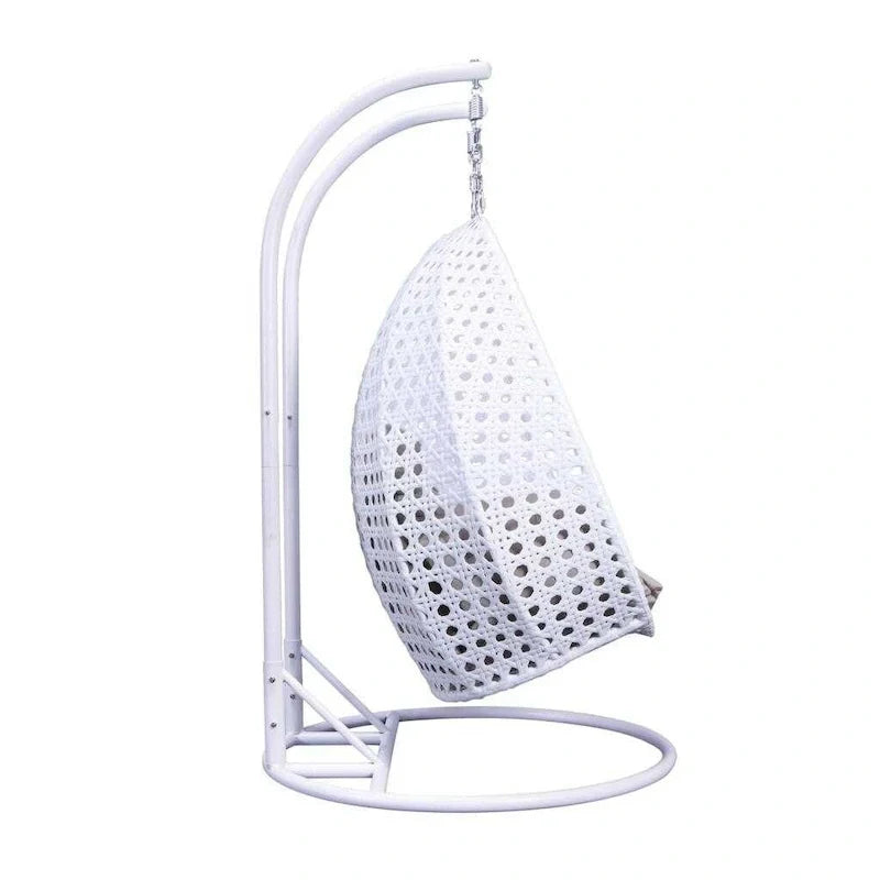 Sedia sospesa a dondolo a forma di uovo con supporto in metallo, struttura in vimini e cuscino ¨C Beige / Blu antracite / Bianco / Blu / Bianco anticato / Marrone / Tela, posti 2