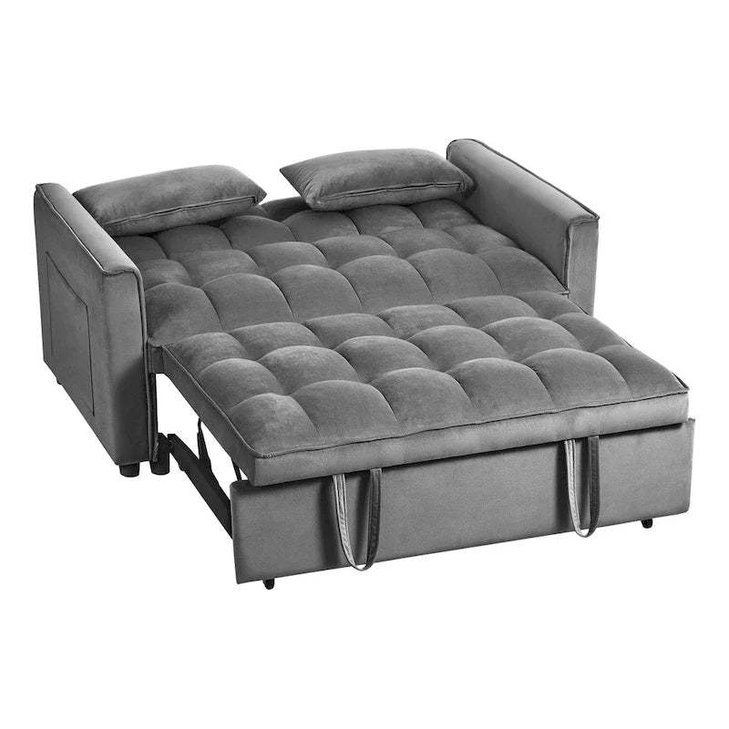 Moderne fluwelen tweezitsfuton met verstelbare rugleuning en zakken, geschikt voor 2 personen ??Donkergrijs / lichtgrijs / blauw / zwart