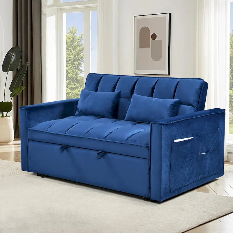 Divanetto futon moderno in velluto con schienale reclinabile e tasche, per 2 persone ??Grigio scuro / Grigio chiaro / Blu / Nero