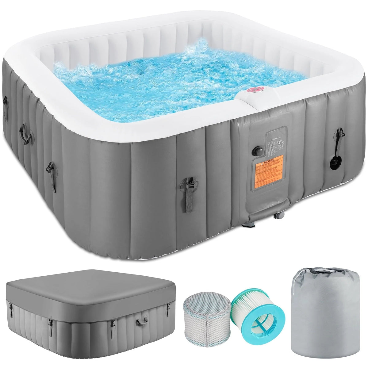 Spa idromassaggio gonfiabile da esterno per 4-6 persone con pannello di controllo e 130 getti, copertura isolante per vasca e protezione per pavimento - 75¡±W