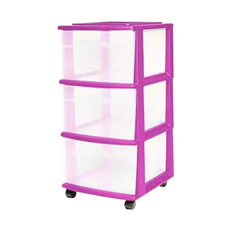 Torre contenitore in plastica a 3 cassetti, media, con struttura viola