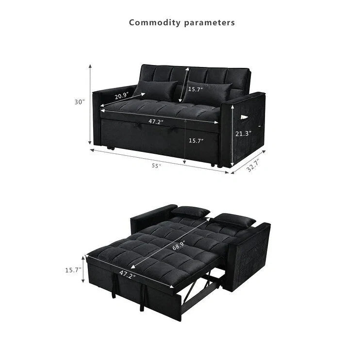 Moderne fluwelen tweezitsfuton met verstelbare rugleuning en zakken, geschikt voor 2 personen ??Donkergrijs / lichtgrijs / blauw / zwart