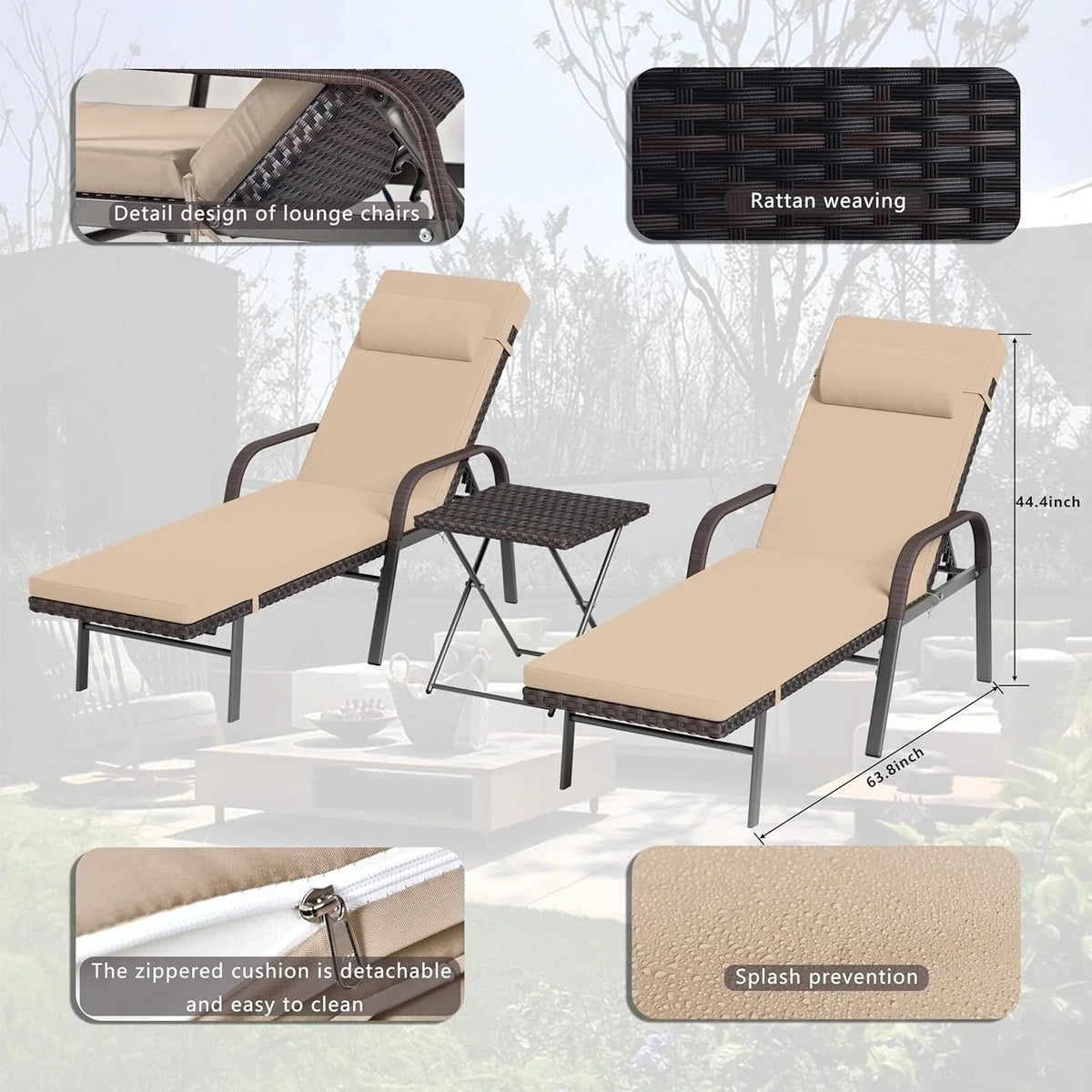 Set da 3 pezzi di chaise longue da esterno Kullavik