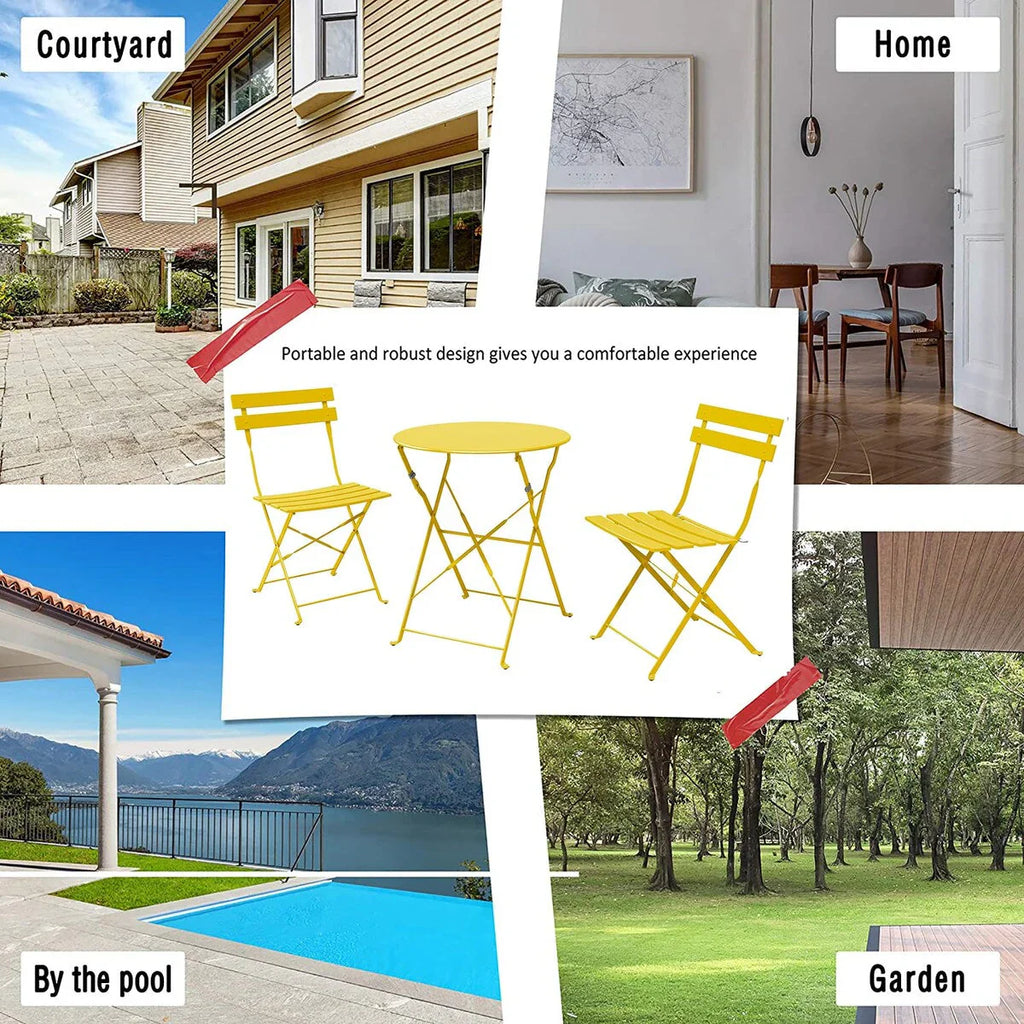 3-teiliges klappbares Bistro-Set aus Metall, wetterbeständiges Outdoor-/Indoor-Sitzset für Terrasse, Hof und Garten