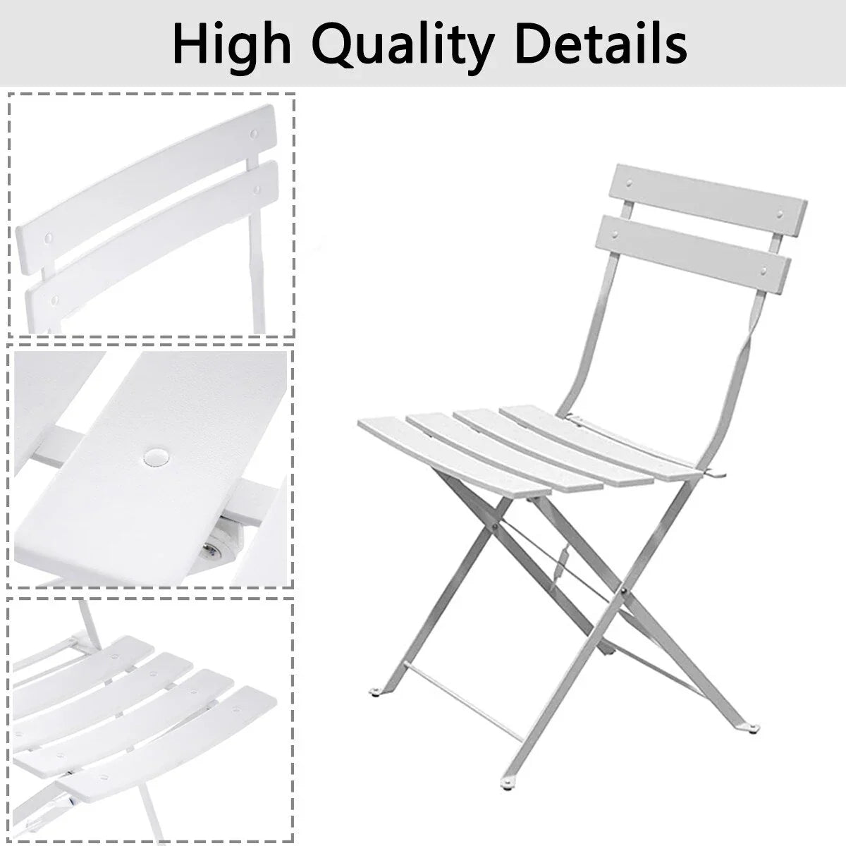 3-teiliges klappbares Bistro-Set aus Metall, wetterbeständiges Outdoor-/Indoor-Sitzset für Terrasse, Hof und Garten