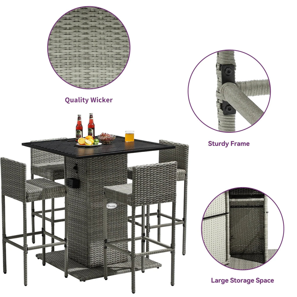 Set da bar da esterno in vimini Moasis da 5 pezzi - 5 PZ