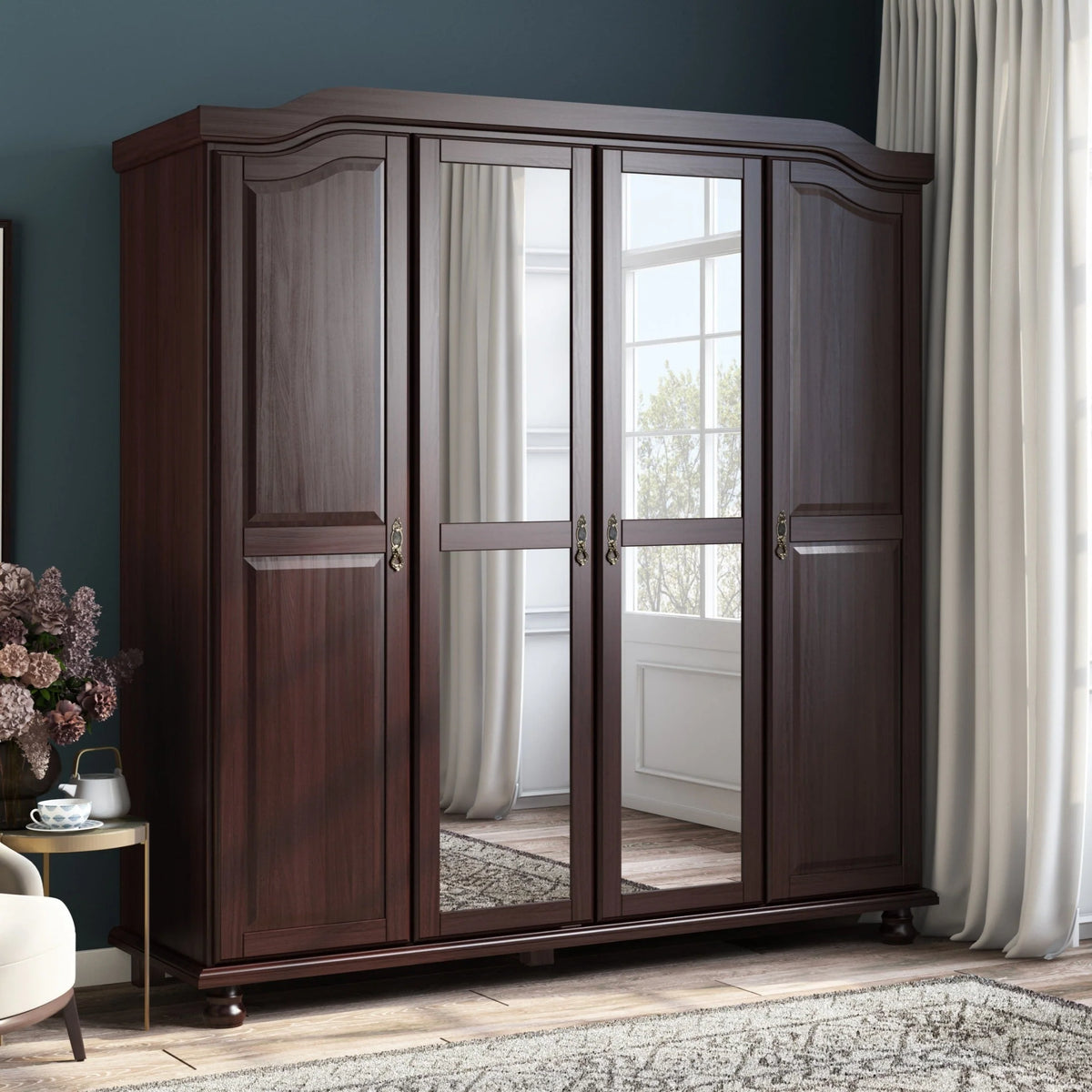 Armadio guardaroba a 4 ante Palace Imports Kyle in legno massello al 100% con ante in legno massello o a specchio