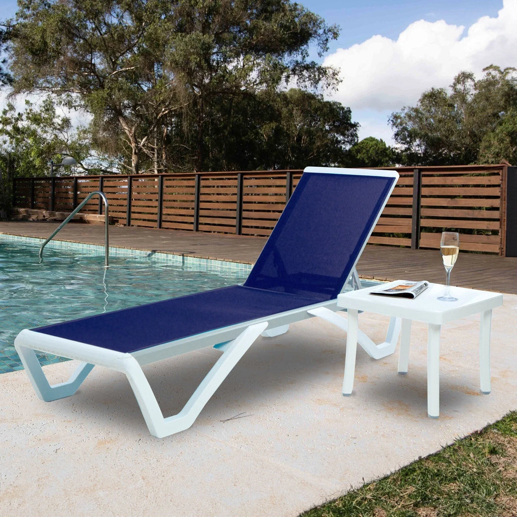 Chaise lounge Kozyard Alan għall-patio, bilqiegħda u mimduda, aġġustabbli, magħmula kompletament mill-aluminju u b’saqajn tar-reżina tal-polipropilen