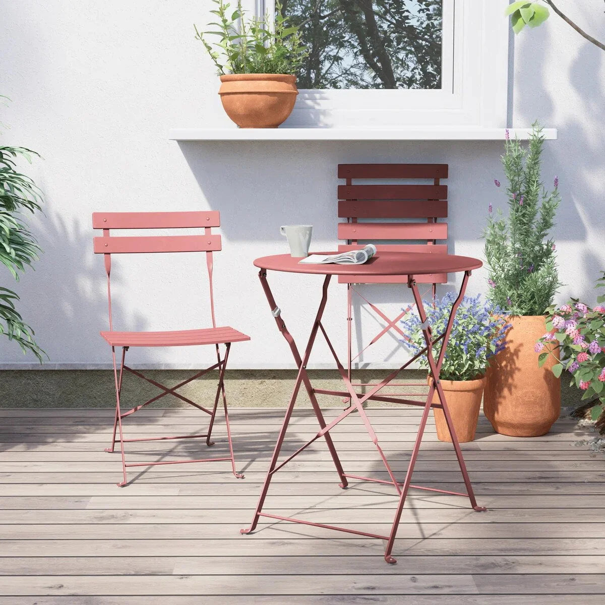 3-teiliges klappbares Bistro-Set aus Metall, wetterbeständiges Outdoor-/Indoor-Sitzset für Terrasse, Hof und Garten