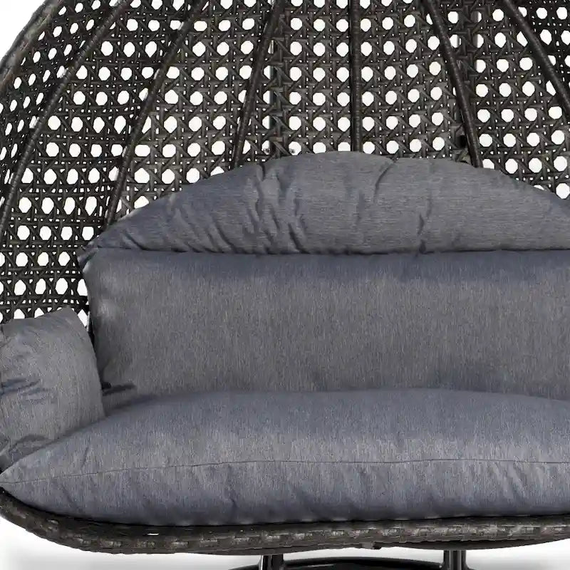 Sedia sospesa a dondolo a forma di uovo con supporto in metallo, struttura in vimini e cuscino ¨C Beige / Blu antracite / Bianco / Blu / Bianco anticato / Marrone / Tela, posti 2
