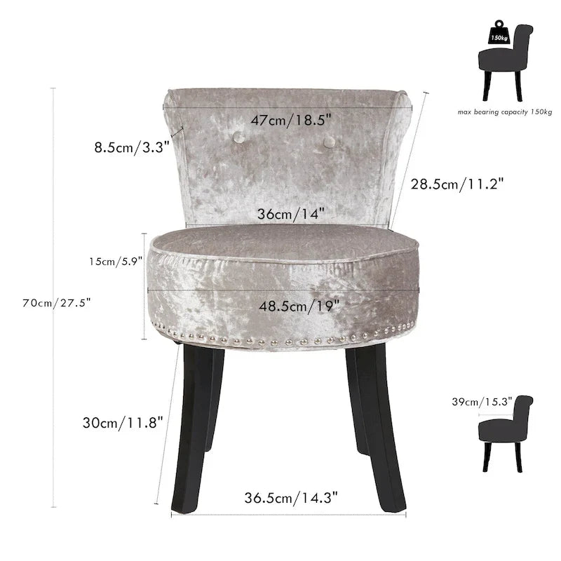 Sgabello per toeletta in legno massello, altezza 27.5 - 27.5 H X 19 W X 11.8 D