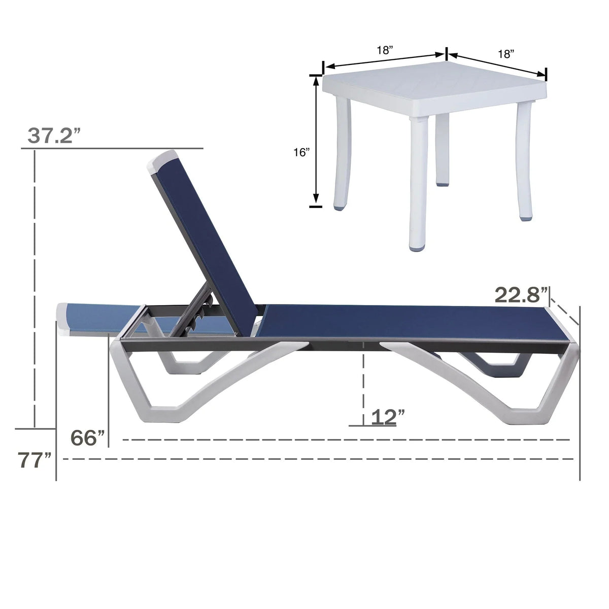 Chaise lounge Kozyard Alan għall-patio, bilqiegħda u mimduda, aġġustabbli, magħmula kompletament mill-aluminju u b’saqajn tar-reżina tal-polipropilen