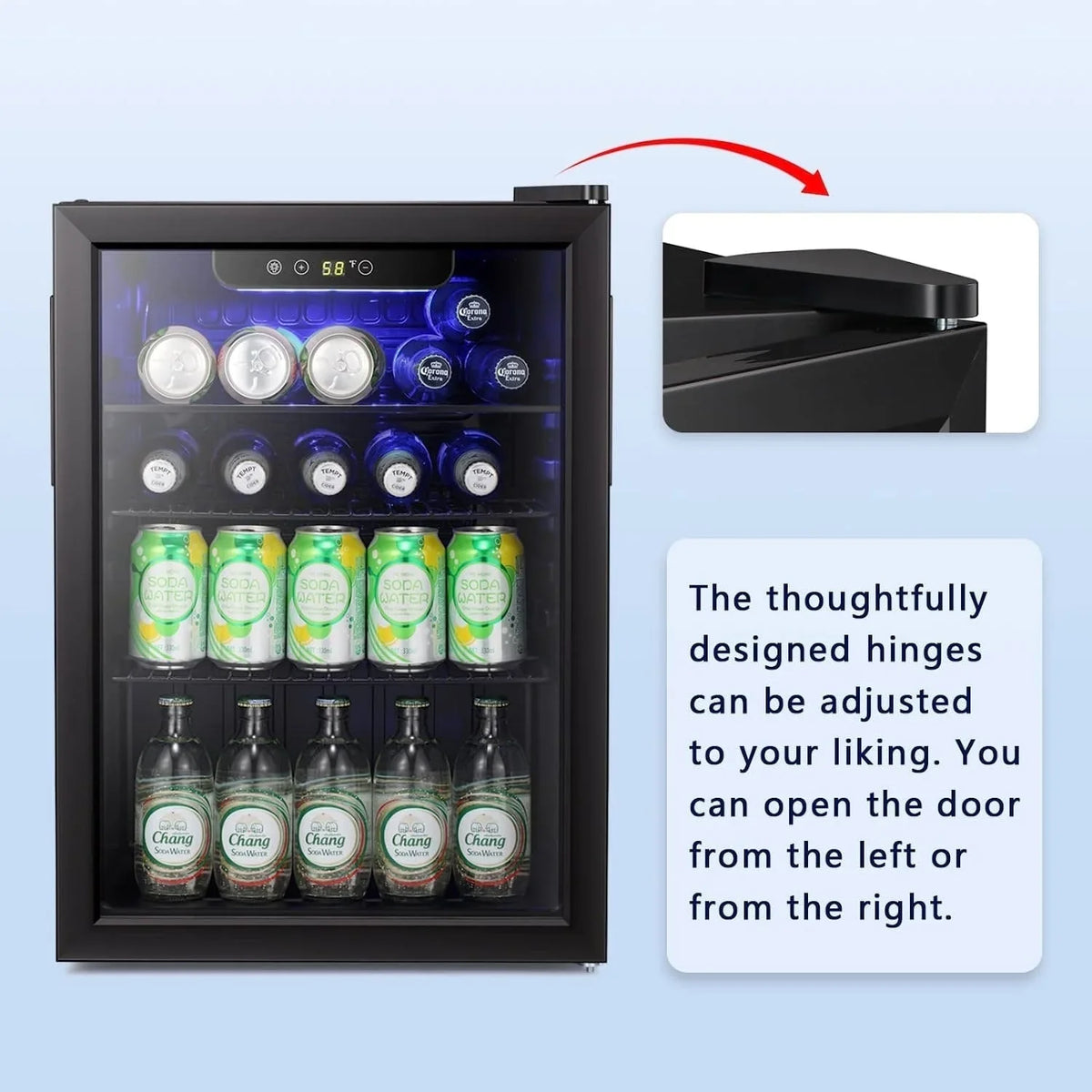 Mini Fridge-100 Can Beverage Refrigerator, Wine Cooler, Clear Front Glass Door, Small Drink Touch Screen - 2.6 Cu. Ft.
