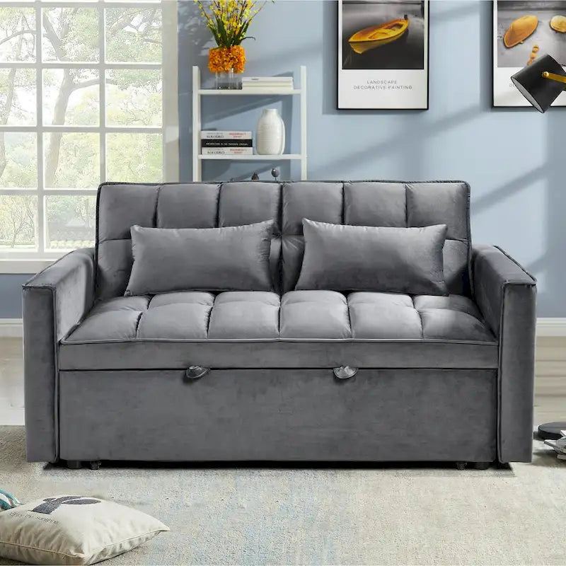 Moderne fluwelen tweezitsfuton met verstelbare rugleuning en zakken, geschikt voor 2 personen ??Donkergrijs / lichtgrijs / blauw / zwart