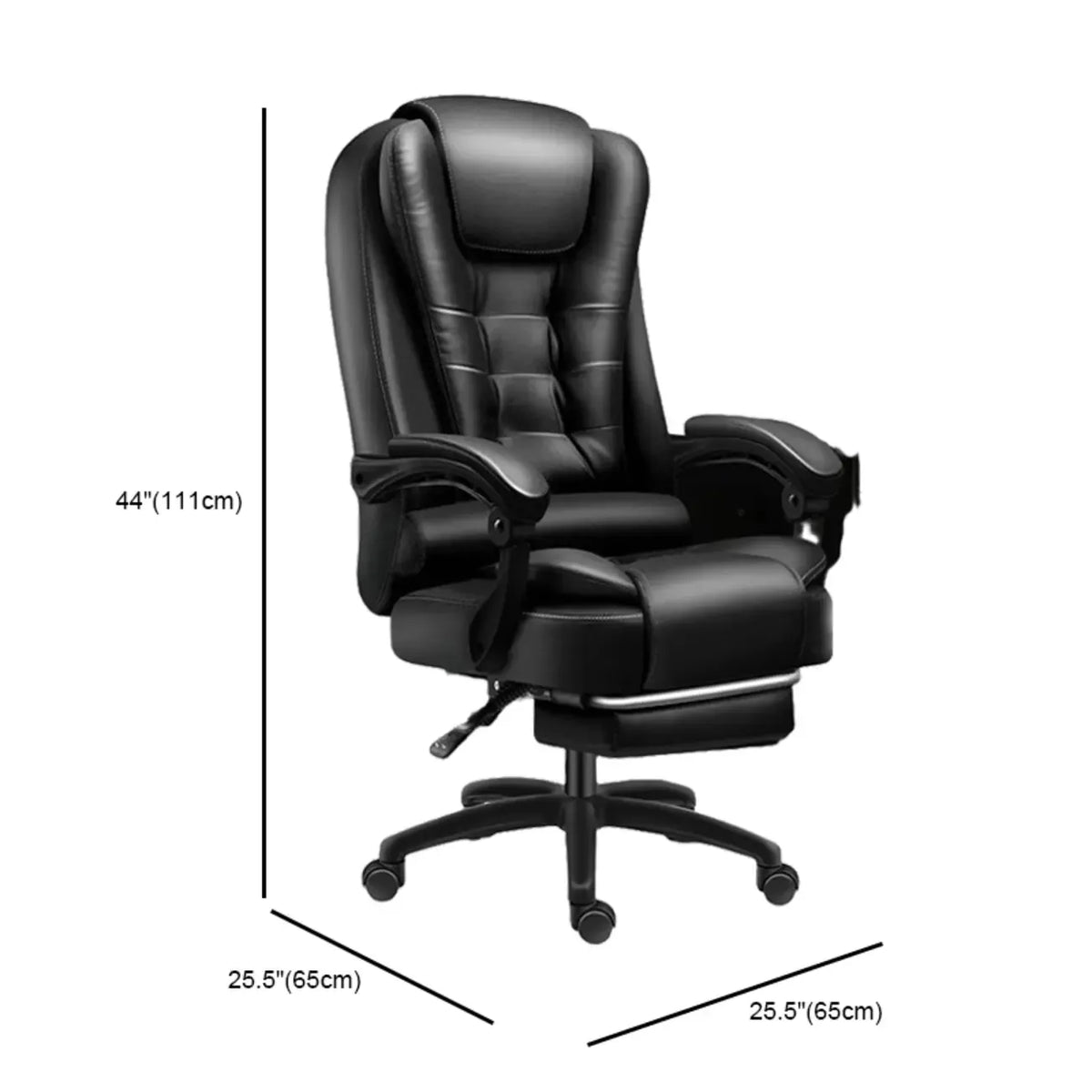Ergonomische zwarte leren draaibare bureaustoel met voetensteun