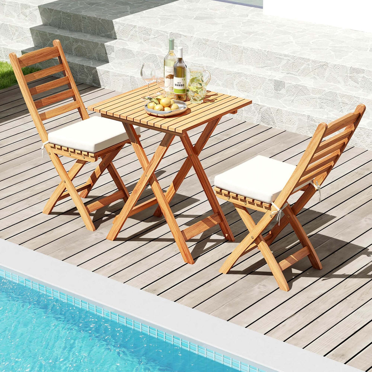 Set bistrò pieghevole da 3 pezzi Patiojoy con cuscini per seduta rimovibili - Vedi dettagli
